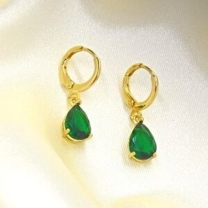 Emerald Green Crystal Teardrop Hoops